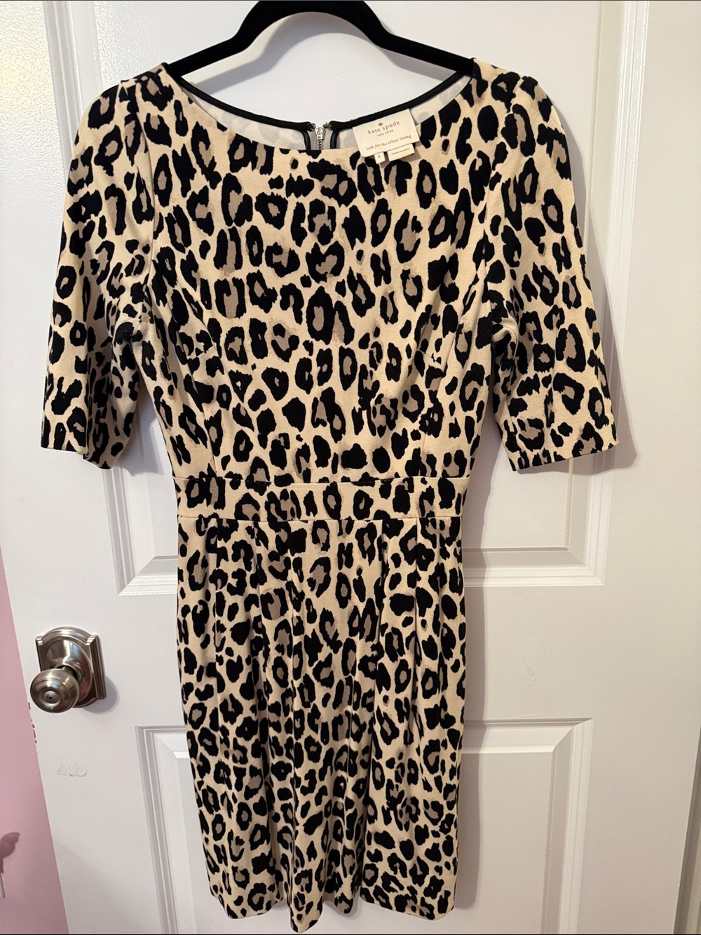 kate spade Black & Beige Leopard Print Midi Dress